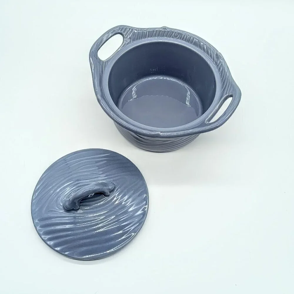 Temp-Tations Woodland Slate Blue Ceramic Stoneware Covered Baker